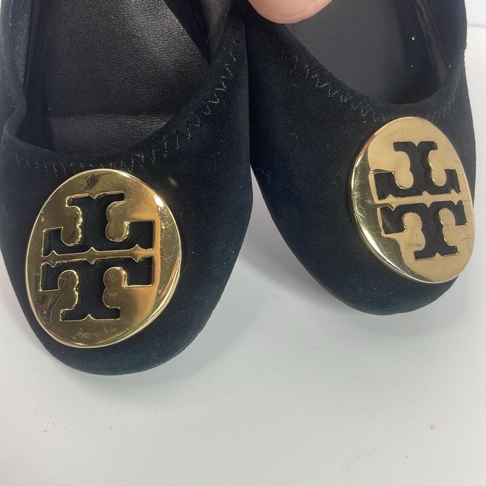Tory Burch Reva Black Suede Gold Hardware Ballet Flat Size 7 M - Picture 11 of 11
